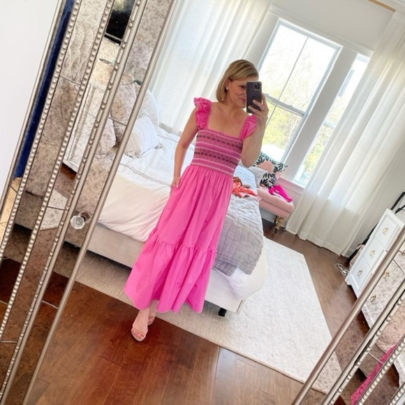 Strut & Bolt smocked maxi dress tiered ruffles flutter embroidered stitching nap - Picture 2 of 9